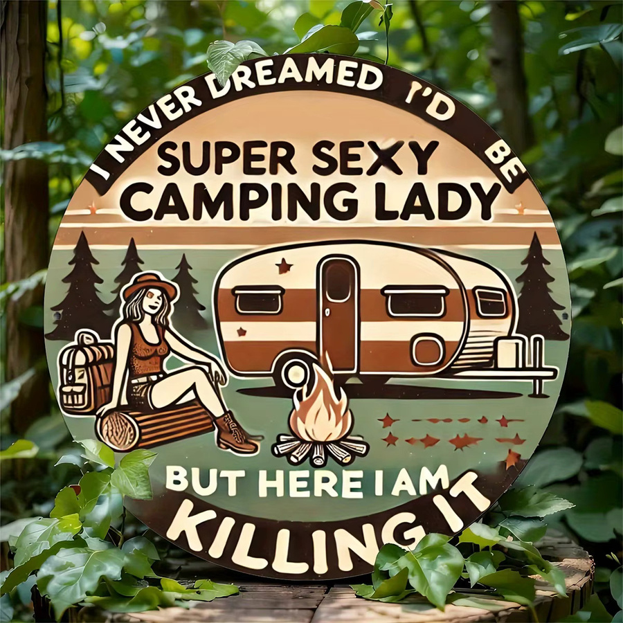 Potdemiel Vintage-Aluminiumschild Super Sexy Camping Lady, Mehrfarbig, Breite: 19,81 cm, Höhe: 19,81 cm - Bild 5