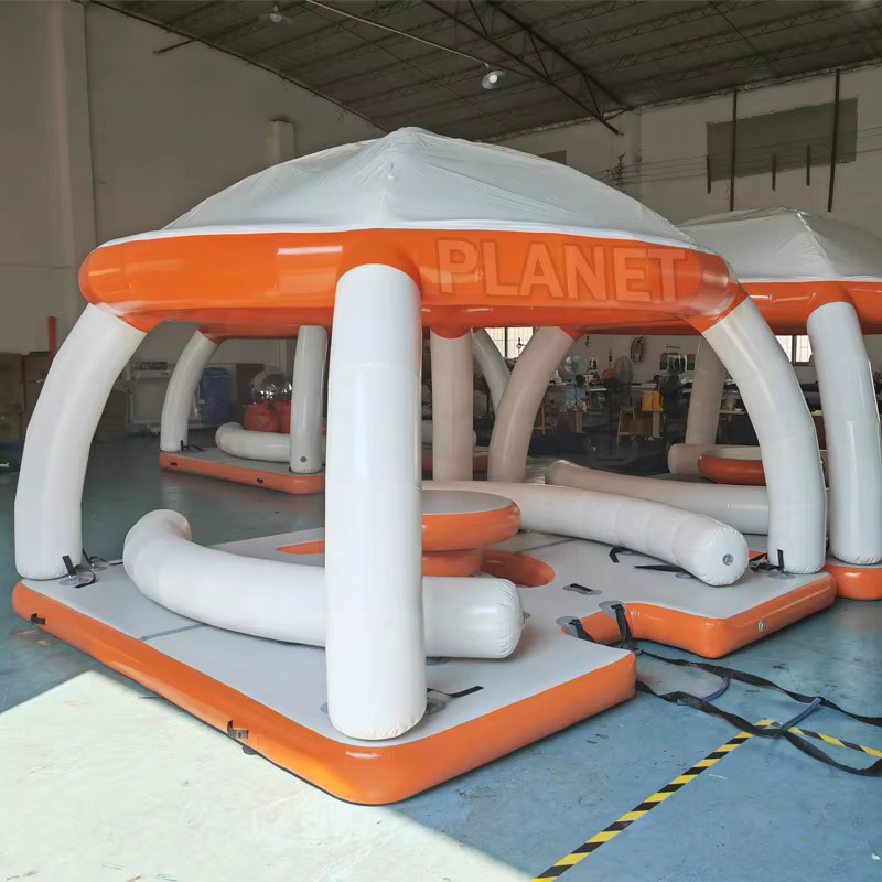 Aufblasbare schwimmende Insel mit Zelt für den kommerziellen Outdoor-Wasserpark in Orange - Bild 2