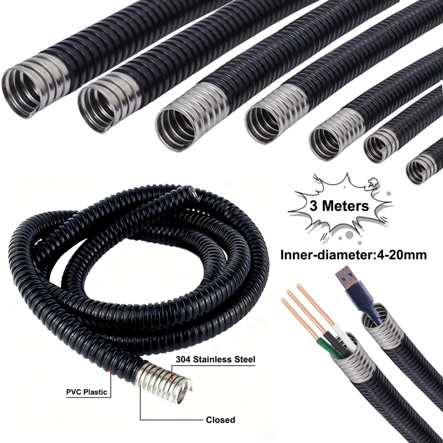 Flexibles Stahl-Leitungsrohr mit PVC-Beschichtung für den Kabelschutz im Freien, Schwarz, Länge: 3 m, Durchmesser: 4–20 mm - Bild 2
