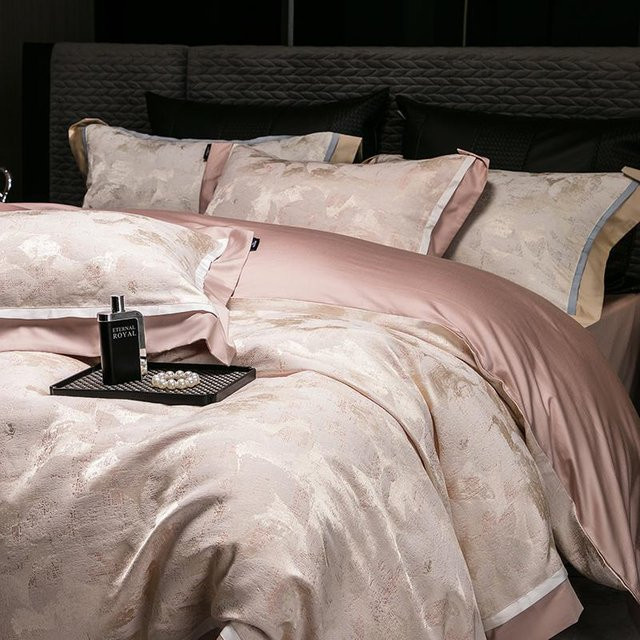 Bin Chi Textiles Luxus Bettwäsche Set aus Ägyptischer Baumwolle mit Jacquard-Floral-Muster, Beige, 4-teilig, B/H: 200 x 230 cm - Bild 1