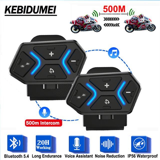 kebidumei Bluetooth 5.4 Motorradhelm-Intercom-Headset mit 500m Vollduplex-Kommunikation, wasserdichte Freisprecheinrichtung in Schwarz - Bild 1