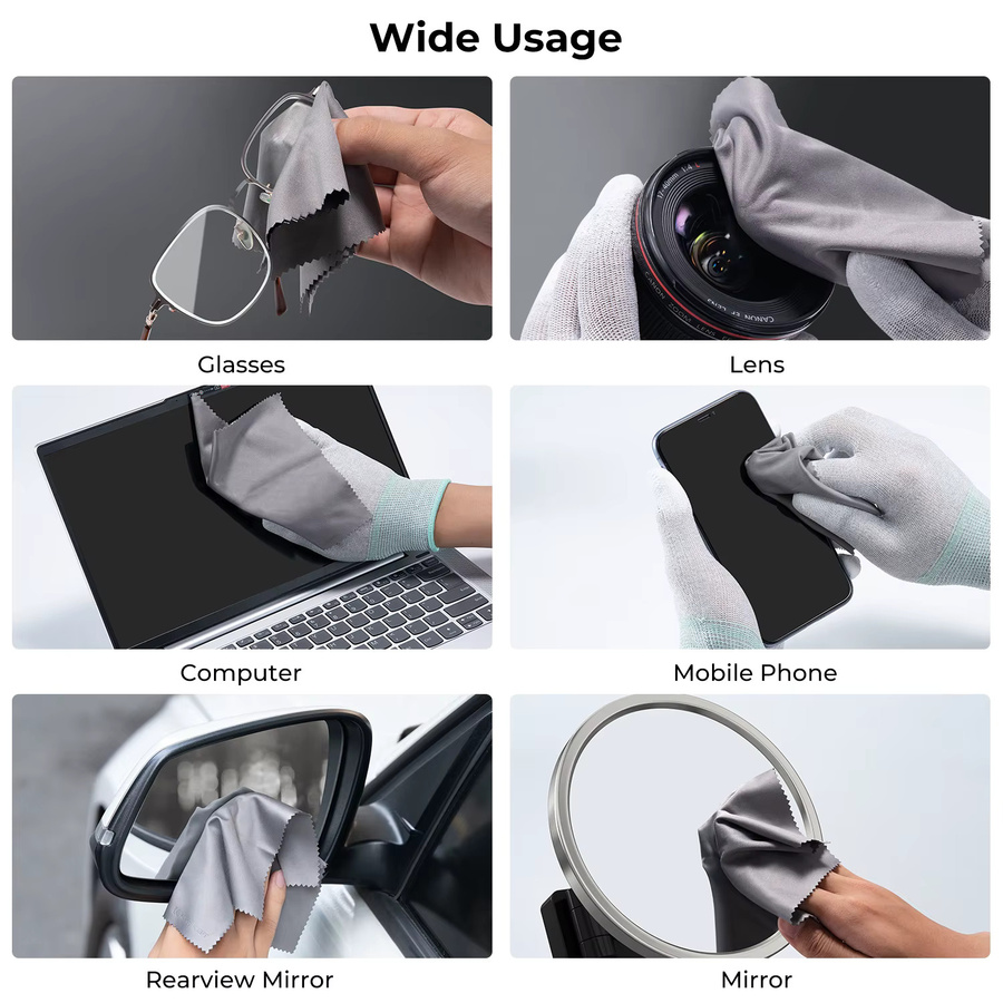 K&F CONCEPT Mikrofaser-Reinigungstücher Set in Grau, wiederverwendbare und waschbare Wischtücher für Kamera, Laptop, Handy und Brillen - Bild 3