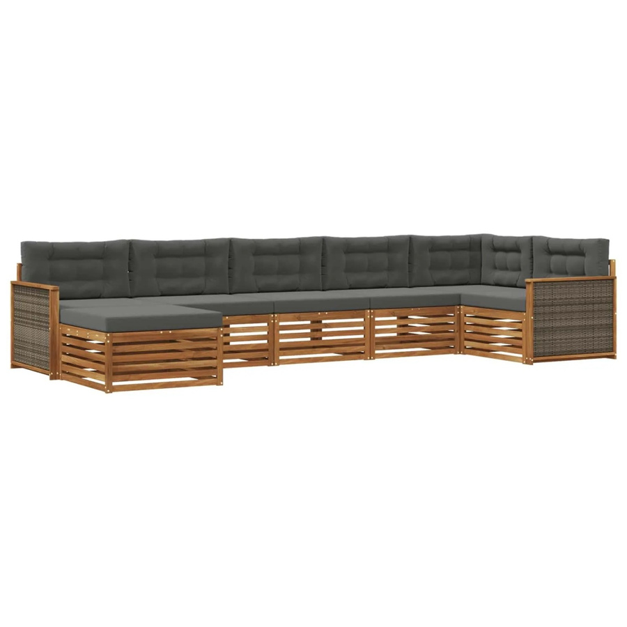 vidaXL Outdoor-Sofagarnitur L-Form aus Massivholz Akazie mit 7 Kissen in Natur und Anthrazit - Bild 2