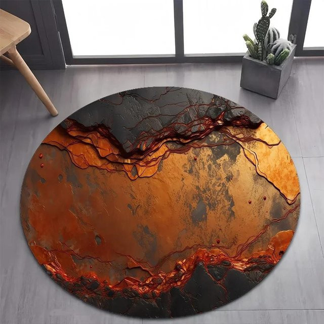 Runder Teppich Karpetti in Weiß und Gold mit Marmor-Design, Durchmesser: 90 cm - Bild 1