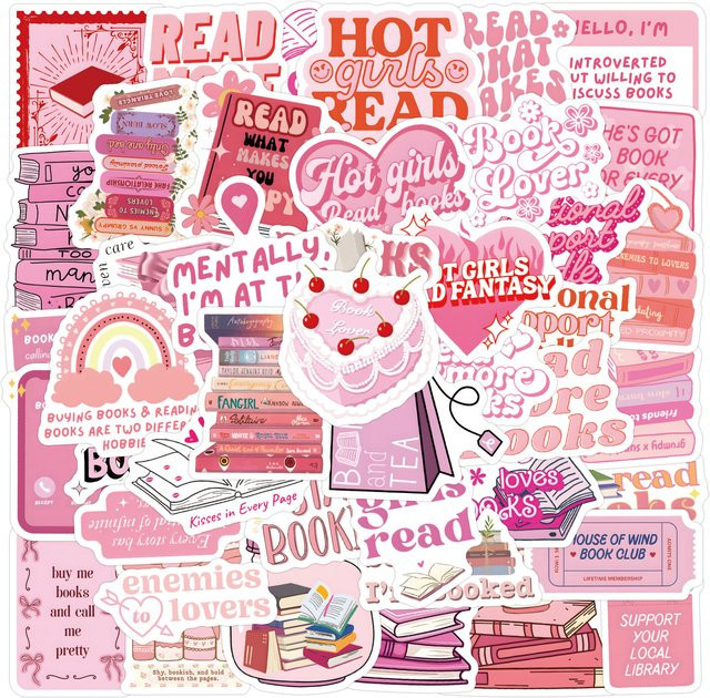 60 Stück Rosa Lese- und Buchliebhaber-Aufkleber für DIY Laptop Handyhülle Tagebuch und Wasserbecher - Bild 1