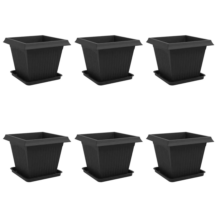 6er Set vidaXL Blumentöpfe aus Kunststoff in Schwarz, B/T/H: 43 x 43 x 33,5 cm - Bild 2