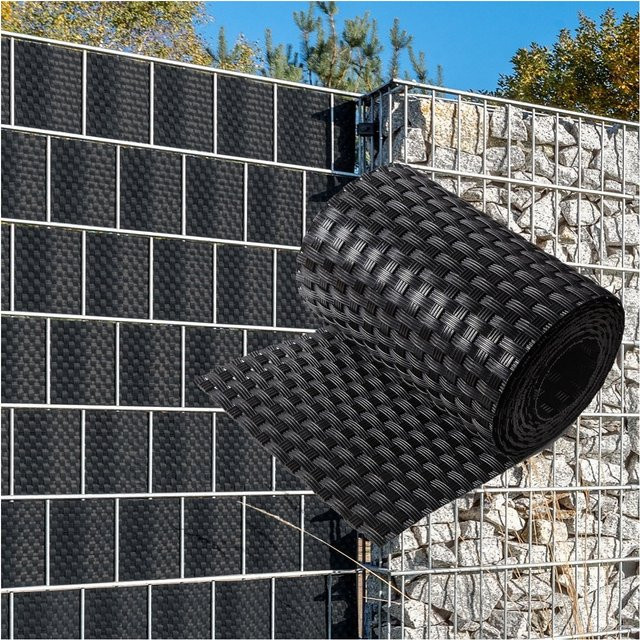 NYVI Polyrattan Sichtschutzstreifen Privafence für Doppelstabmatten Zaun, Schwarz, 10 Stück, Höhe: 19 cm, Länge: 255 cm - Bild 1
