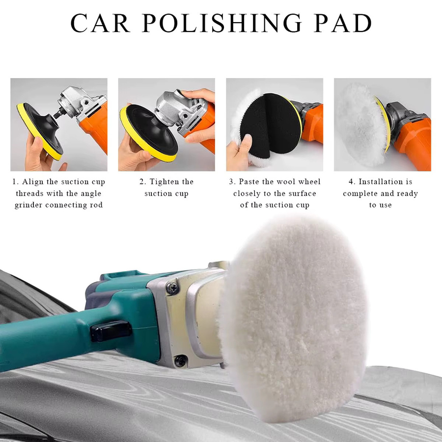 VIBRATITE Wollpolierpad Set mit Klettverschluss, 8 weiche Wollschneidepads, Durchmesser: 125 mm, für Auto, Glas und Möbel - Bild 2