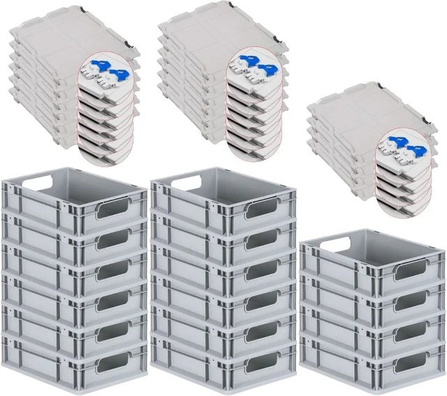 PROREGAL Spar Set 16x Eurobox Nextgen Economy mit Scharnierdeckel und blauen Schiebeschnappverschlüssen, Farbe: Blau, H x B x T: 12 x 30 x 40 cm, 11 Liter - Bild 1
