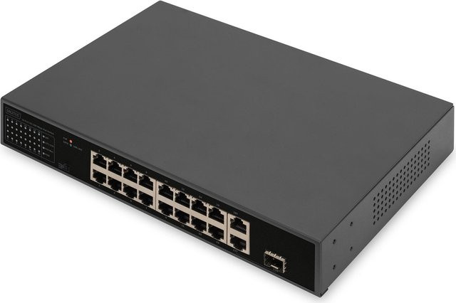 Digitus Unmanaged PoE Switch mit 16 Ports, 2 GE Uplinks (RJ45/SFP), Gigabit Ethernet, 1U Rack-Einbau, Schwarz (DN-95355) - Bild 1
