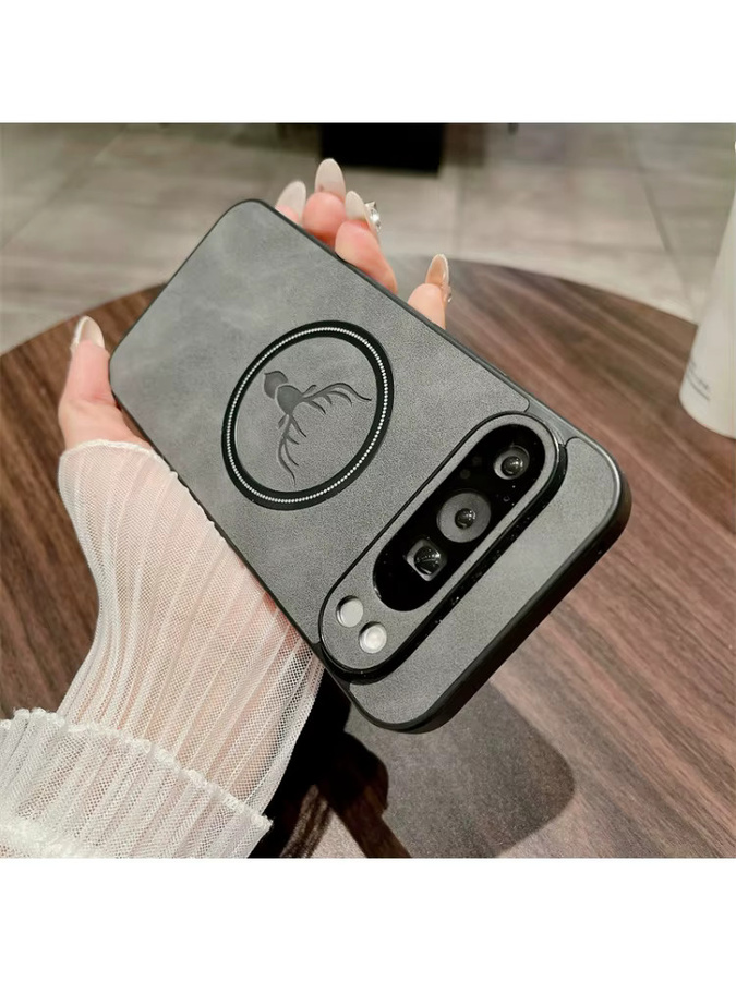 Magnetische PU-Leder Handyhülle im Hirschkopf-Design für Google Pixel 10 9 8 Pro XL, MagSafe kompatibel und stoßfest, Farben: Schwarz oder Grau - Bild 2
