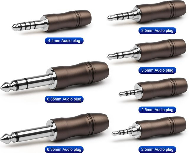 QYFANG Klinkenstecker Set rhodiniert in Silber mit 6,35 mm Mono, 6,35 mm Stereo sowie 4,4 mm, 3,5 mm und 2,5 mm Anschlüssen - Bild 1