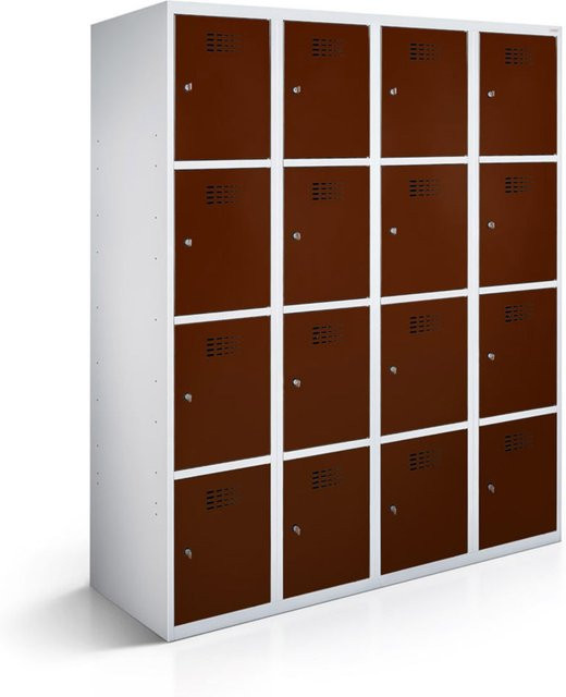 rotstahl Fächerschrank mit 16 Fächern in Mahagoni und lichtgrauem Korpus, B/T/H: 120 x 50 x 180 cm - Bild 1