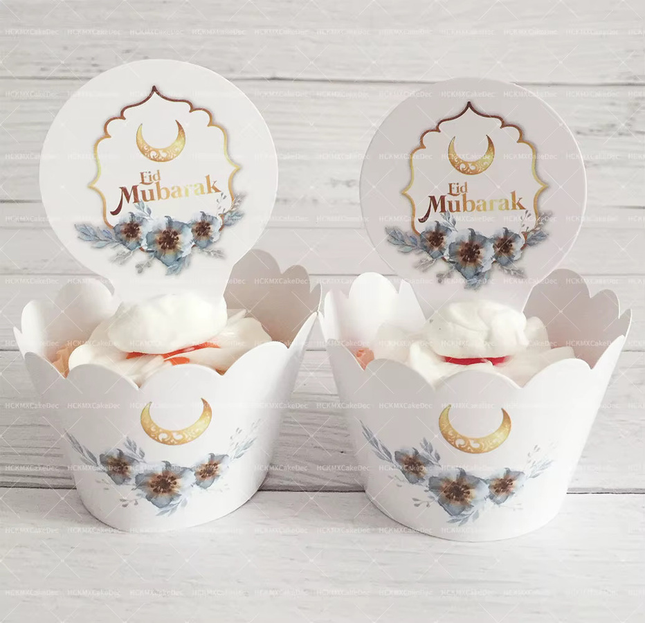 24 Stück Cupcake Wrapper Ramadan Kareem Eid Mubarak Kuchen Deko in Schwarz und Weiß - Bild 2
