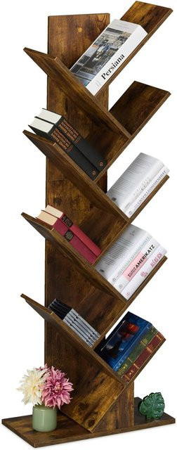 Relaxdays Bücherregal im Baum-Design mit 9 Ebenen aus Spanplatte, Braun, B/H/T: 51 x 138 x 25 cm - Bild 1