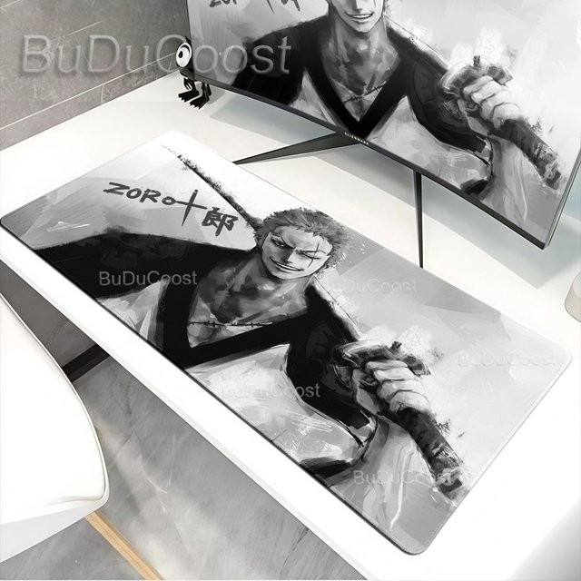Bandai One Piece Roronoa Zoro Mauspad XXL Schreibtischunterlage in Schwarz-Weiß - Bild 1