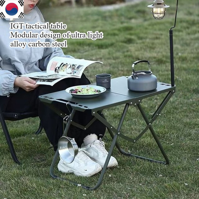 LIUSHADUOLA Klappbarer Campingtisch aus Metall in Schwarz, Rechteckiger Outdoor-Picknicktisch für Garten und Camping - Bild 1