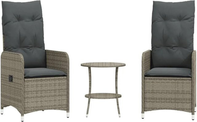 vidaXL Outdoor-Gartenmöbel Set aus Poly Rattan und Stahl in Grau mit 2 Lehnstühlen und Tisch - Bild 1