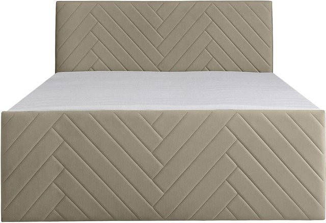 Vente-unique Boxspringbett Makana in Taupe und Beige mit Samtbezug, B/T: 180 x 200 cm - Bild 1