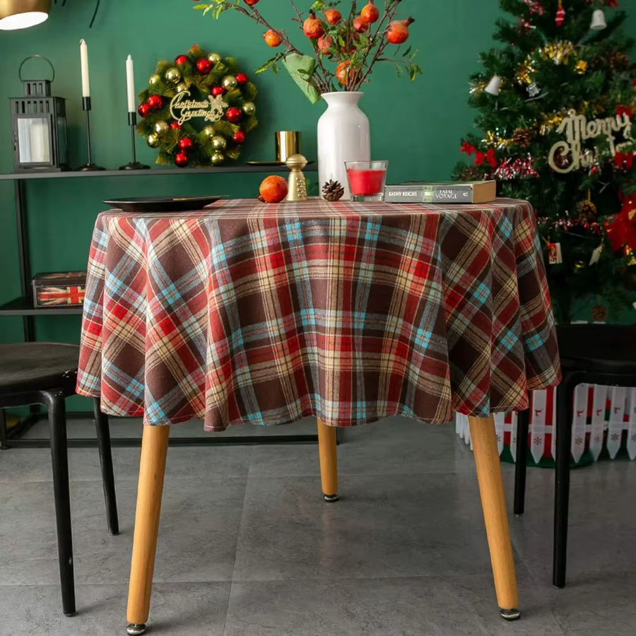 VIKAMA Weihnachtstischdecke in Rot mit Büffelkaro-Muster aus Leinen - Bild 1