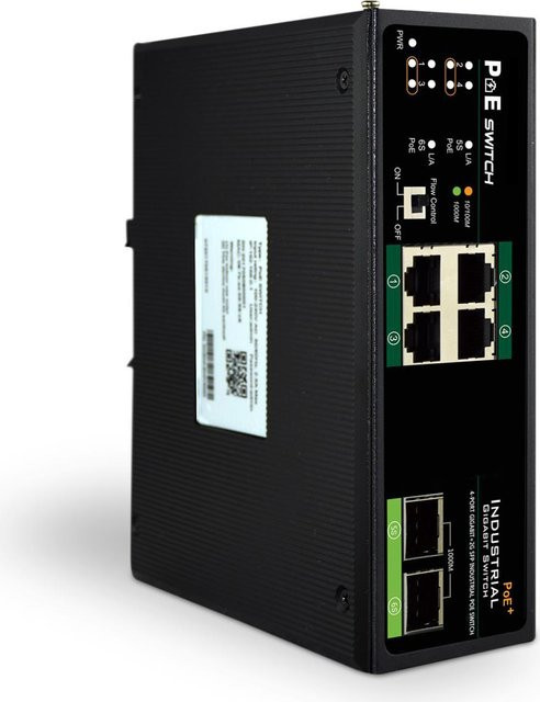 DIGITUS DN-651109 Unmanaged Switch mit 4 x 10/100/1000 PoE+ Ports und 2 x Gigabit SFP Uplink, Schwarz, DIN-Schiene Montage - Bild 2
