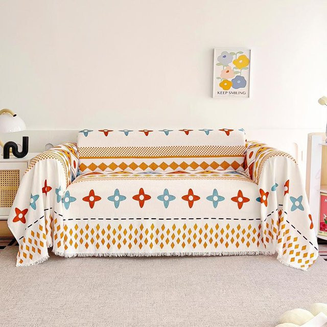 Yiran Furniture Chenille Sofatuch mit geometrischem Design in Weiß, B/B: 180 x 130 cm - Bild 1