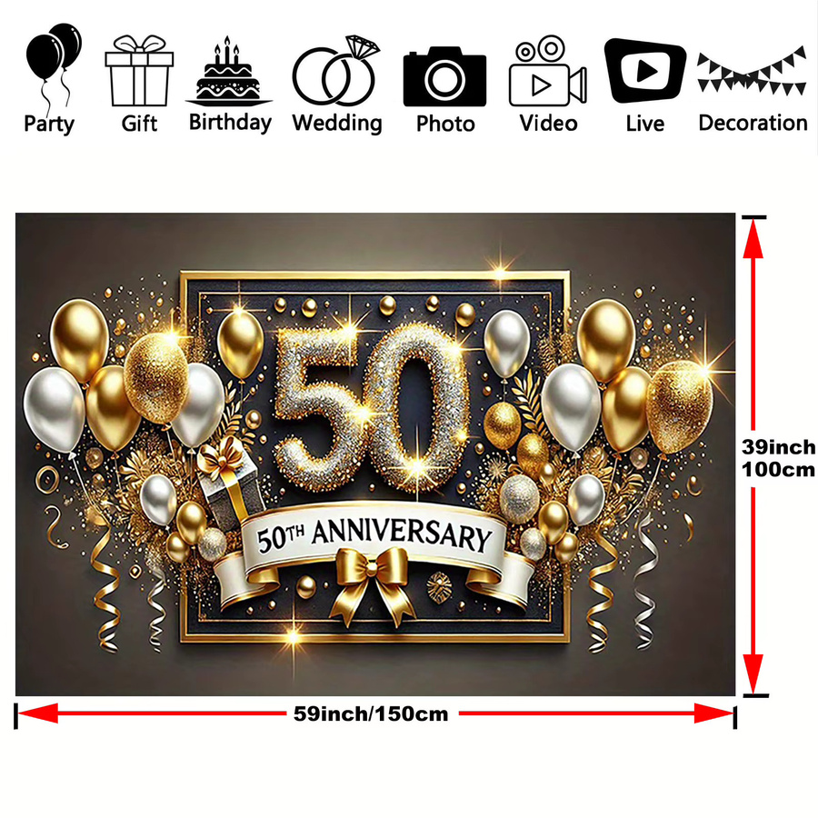 Goldenes 50. Jubiläums-Banner aus Polyester für Hochzeiten und Feierlichkeiten, Mehrfarbig, Rechteckig - Bild 5