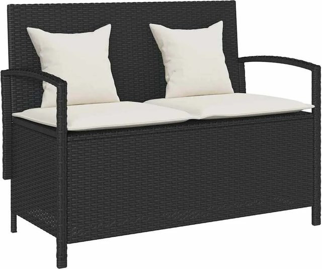 Furnicato Gartenbank mit Stauraum und Armlehnen aus PE-Rattan und Stahl in Schwarz, B/T/H: 111 x 56 x 87 cm - Bild 1