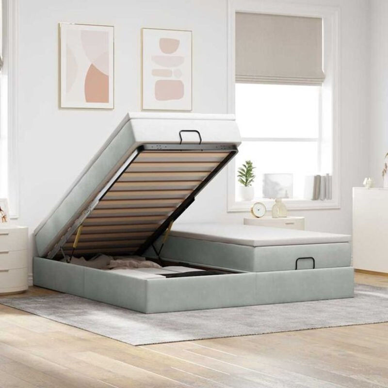 Vidaxl Ottoman Polsterbett mit Matratze aus Samt in Grau, B/T: 200 x 200 cm - Bild 1