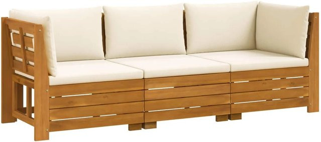 vidaXL Outdoor-Sofagarnitur aus Massivholz Akazie in Braun mit Kissen, 3-teiliges Set mit 2 Ecksofas und 1 Mittelsofa, wetterbeständig und UV-resistent - Bild 1