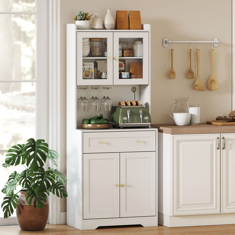 HOMCOM Küchenschrank Weiß mit Arbeitsplatte, Buffetschrank und Vorratsschrank mit 4 Türen, Schublade und Soft-Close-Funktion, B/T/H: 68 x 38 x 170 cm - Bild 2