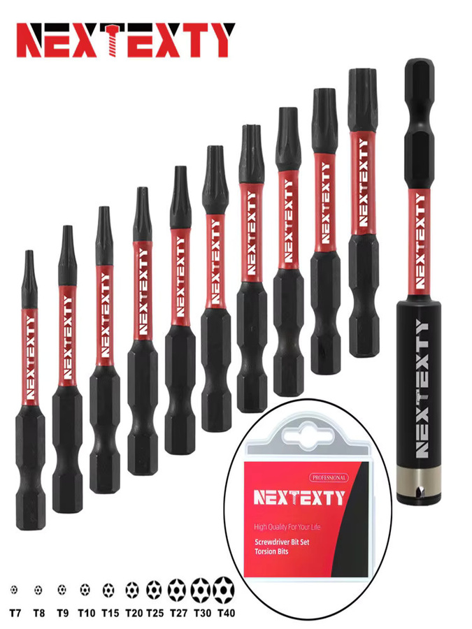 NEXTEXTY Torx Bit Set T7-T40 aus S2 Legiertem Stahl mit Magnetischem Sechskantschaft und Aufbewahrungsbox, Schwarz, Länge: 50 mm - Bild 4
