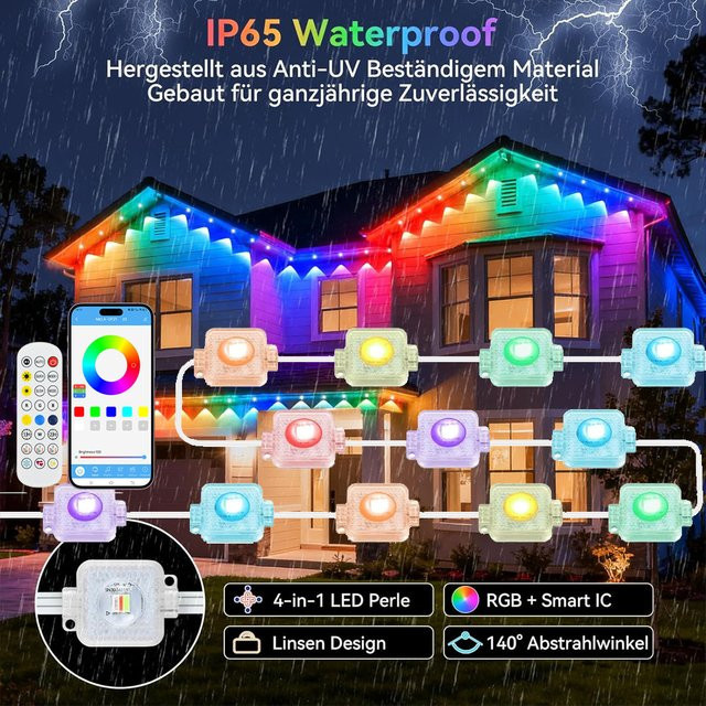 Arbrac RGB LED Traufenkette Icicle Lichterkette für Außenbereich, 15 m, 30 LED, Mehrfarbig - Bild 1