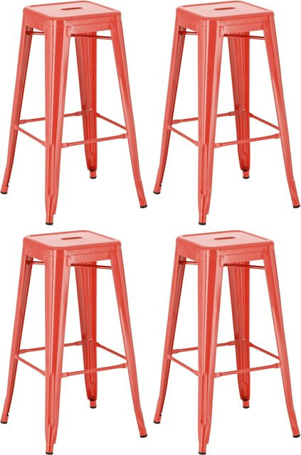 CLP 4er Set Barhocker Joshua aus Metall in Rot, stapelbare Tresenhocker mit Fußstützen, Sitzhöhe: 76 cm - Bild 1