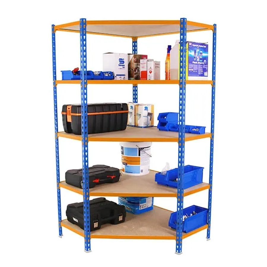PROREGAL Eckregal Muli mit 5 verstellbaren Fachböden, Blau-Orange, H x B x T: 180 x 90 x 50 cm - Bild 2