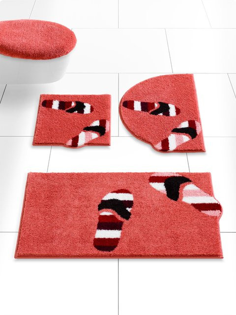 Rutschfeste Badematte in Koralle mit grafischem Design aus 100% Polyacryl, geeignet für Fußbodenheizung - Bild 1