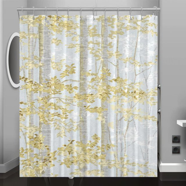 Duschvorhang mit Digitaldruck und Baummuster in Weiß von Household supplies MH, B/H: 180 x 180 cm - Bild 1