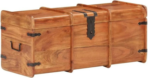 vidaXL Truhe aus Akazienholz in Dunkelbraun, B/T/H: 90 x 40 x 40 cm