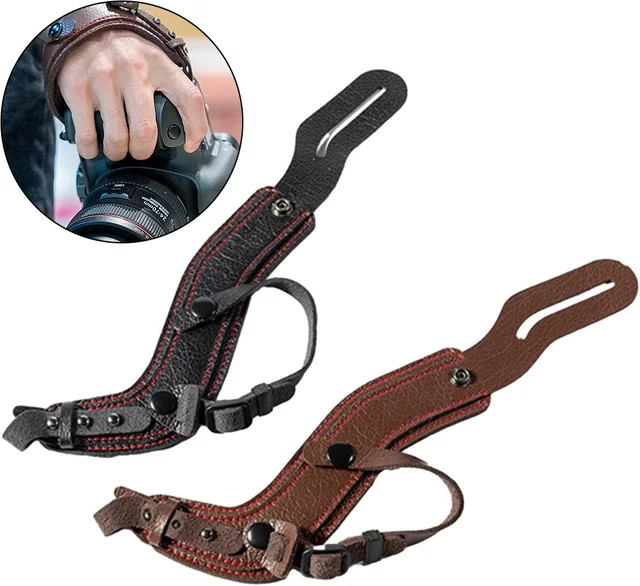 Wsellda Leder-Kamera-Handschlaufe für Spiegelreflexkamera in Schwarz, ergonomisch und wasserdicht mit doppeltem Verschluss - Bild 1