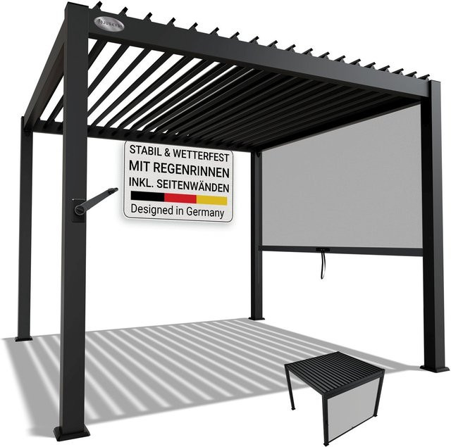 Juskys Lamellendach Tahiti Terrassenüberdachung aus verzinktem Stahl mit Seitenwand, Anthrazit, B/T/H: 300 x 300 x 300 cm - Bild 1