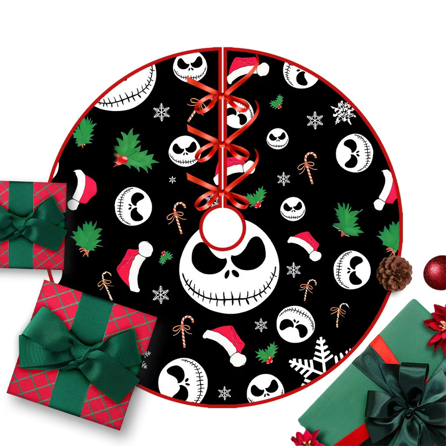 VIKAMA Weihnachtsbaum Rock mit Totenkopf und Weihnachtsmütze Motiv in Schwarz - Bild 3