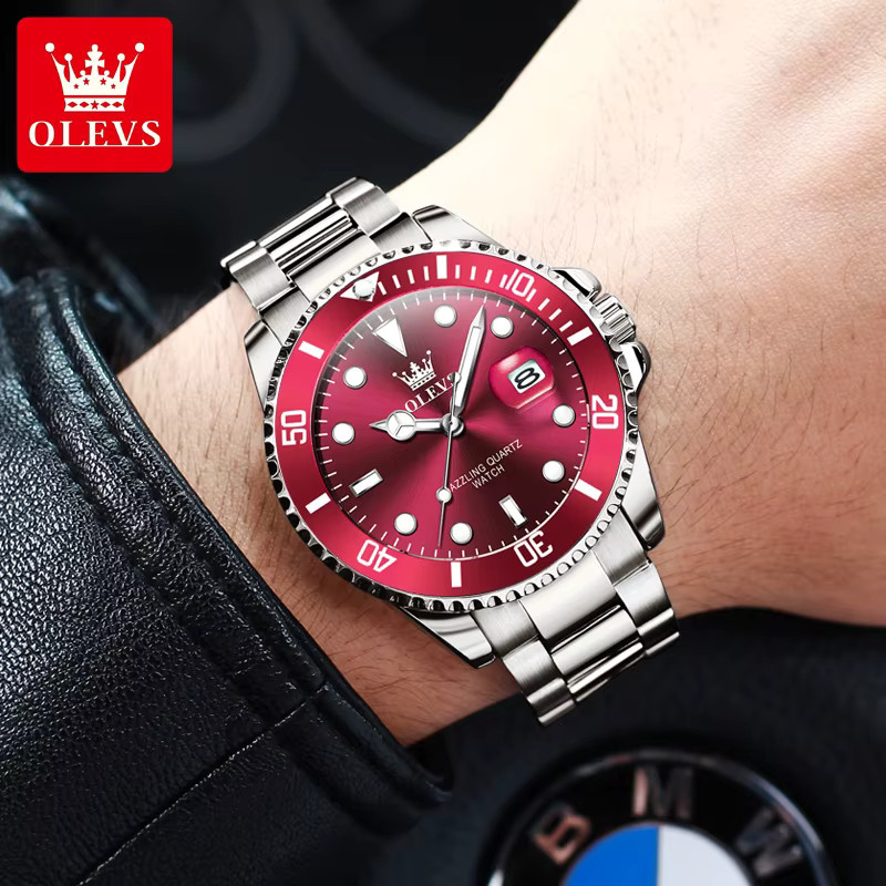 OLEVS Armbanduhr, Automatik, Edelstahl, rotes Zifferblatt, Herren - Bild 3