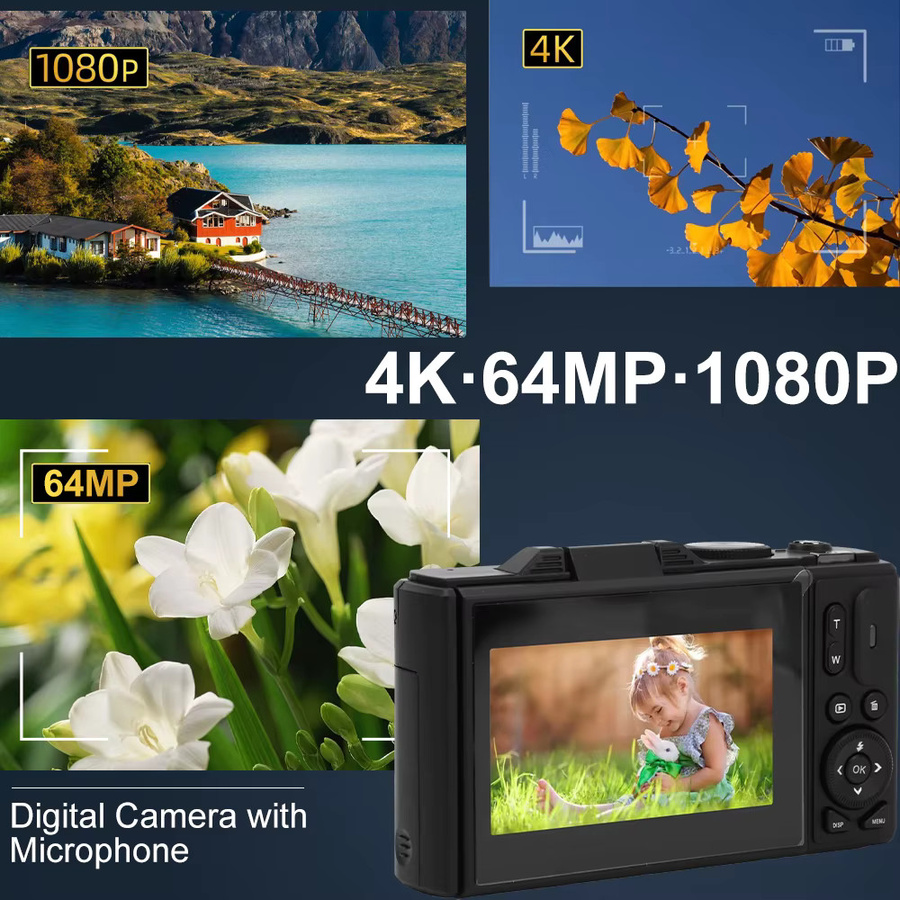 Magecam Kompakte digitale Fotokamera in Schwarz mit 64 MP, 4K Video, 18X Digitalzoom, WiFi und 180 Grad Flip-Screen - Bild 4