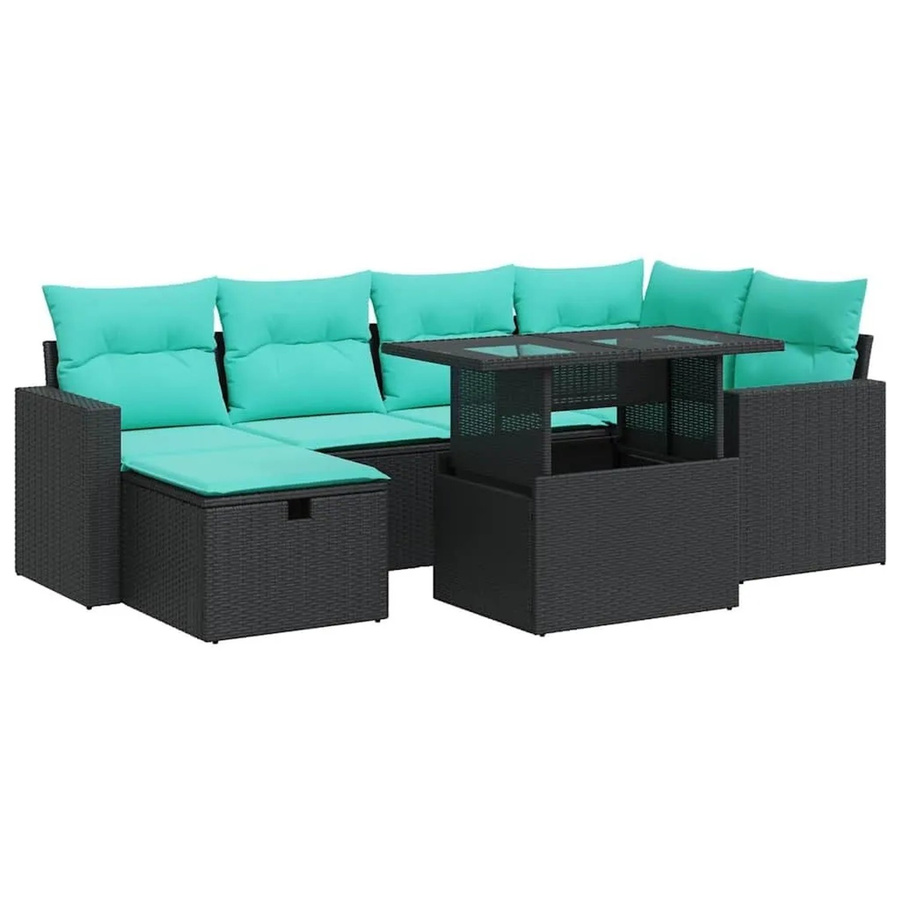 vidaXL 7-teilige Garten-Sofagarnitur aus Polyrattan und Akazie in Grau mit Kissen - Bild 2