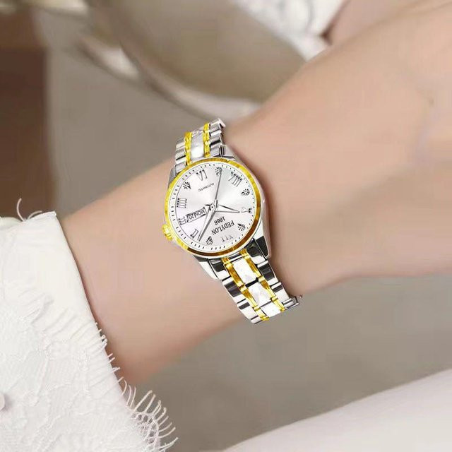 YIRAN Jewelry Armbanduhr Quarz, Edelstahl, Bicolor, Damen, beige - Bild 1