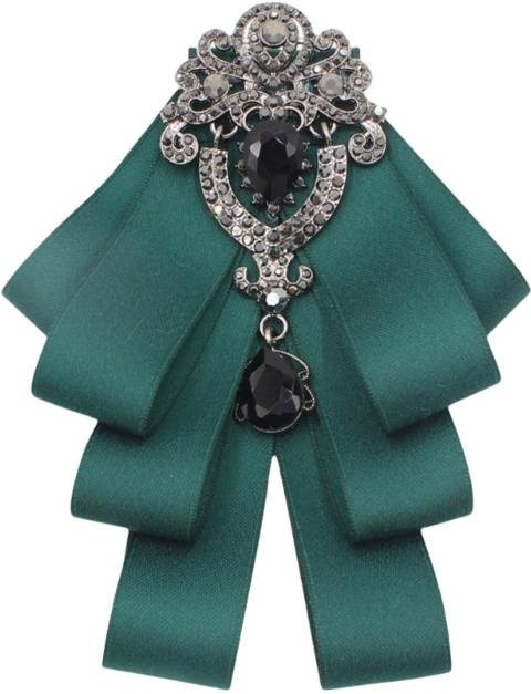 Deamos Fliege Jabot Kragen, Seidenband, Kristall Strass, dunkelgrün, Unisex - Bild 1