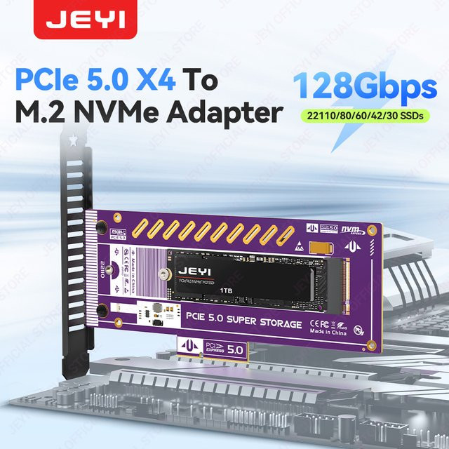 JEYI M.2 NVMe SSD zu PCIe 5.0 Erweiterungskarte mit 128Gbps für X4/X8/X16 Steckplätze, kompatibel mit 22110/2280/60/42/30 SSDs - Bild 1