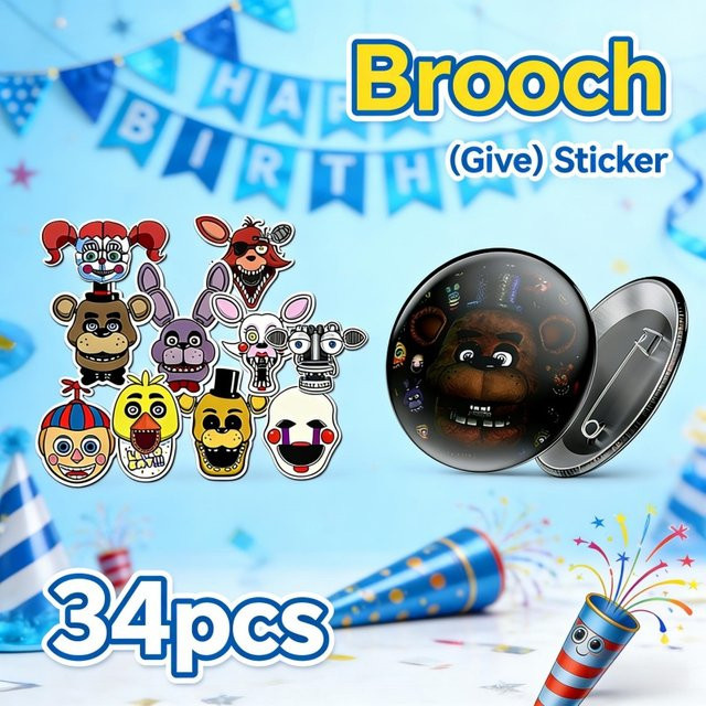Five Nights at Freddy's Kombinationsset aus metallischer Brosche und Aufklebern in Multicolor - Bild 1