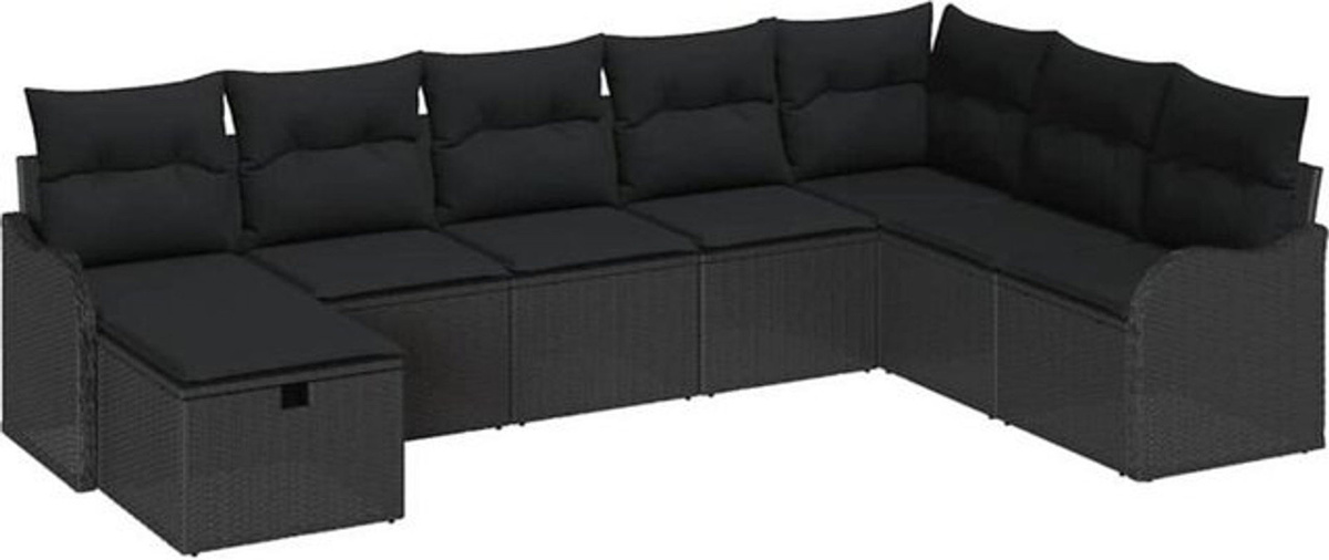 vidaXL Garten-Sofa-Set 8-teilig aus Poly-Rattan in Schwarz, B/T/H: 287,5 x 177,5 x 85 cm - Bild 1