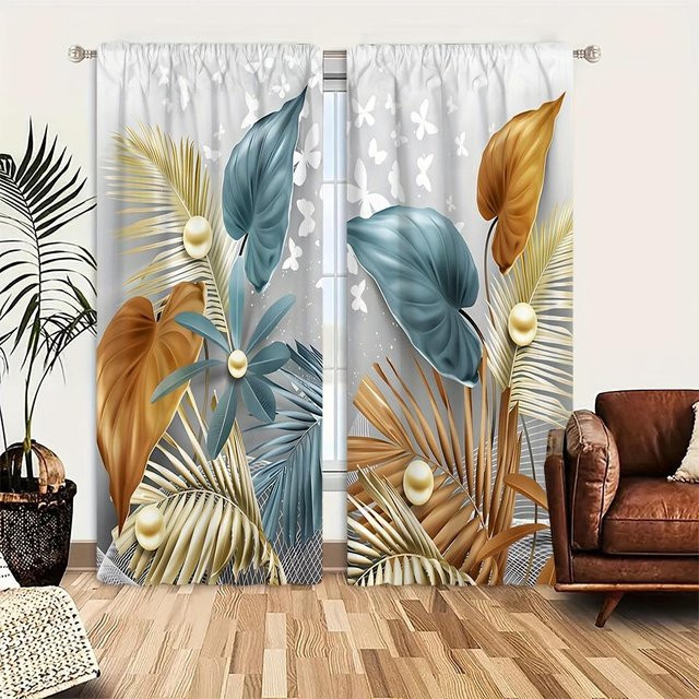 Yiran Furniture Blumenmuster Vorhänge mit Ösen, 2er-Set, halbtransparent, Multicolour, Breite: 65 cm, Höhe: 60 cm - Bild 1